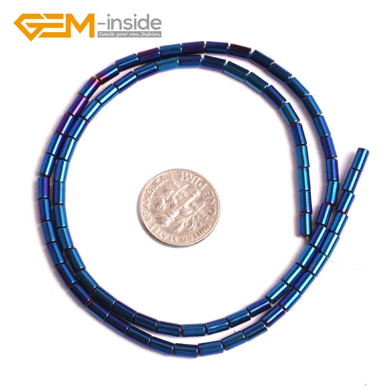 3x5mm no magnetic Натуральная колонна трубки без магнитного черного и синего цвета с металлическим покрытием отражения гематит бусины для изготовления ювелирных изделий нить 15" - Цвет: 3x5mm no magnetic