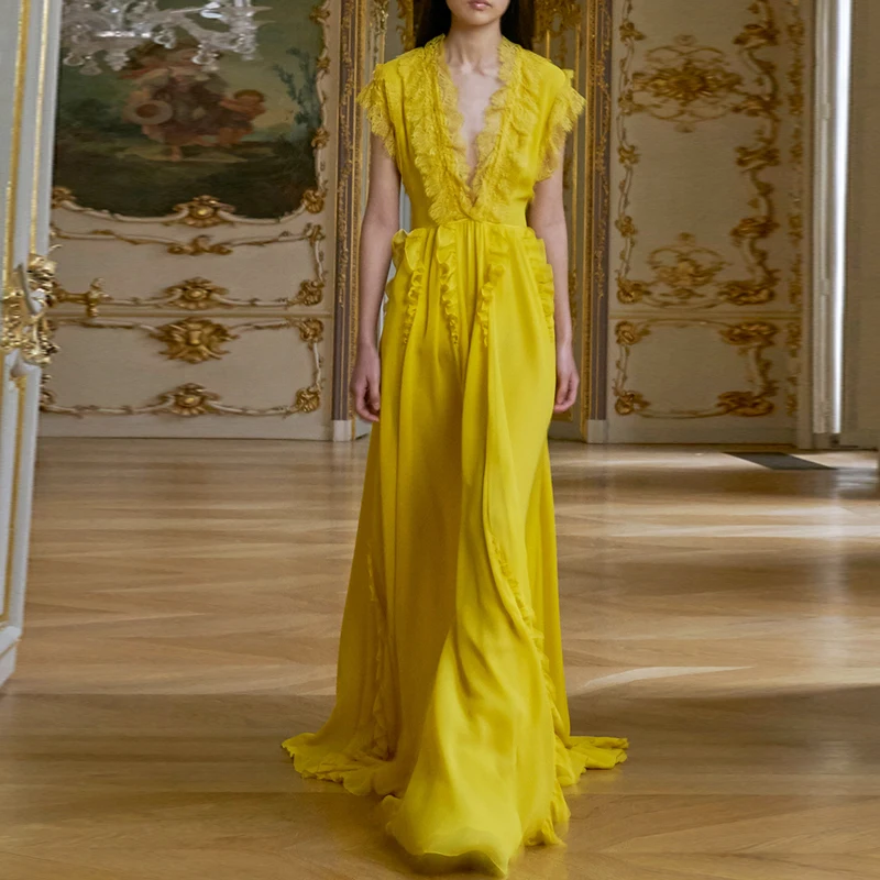 

2019 Promotion New Arrival Vestidos Mujer Vadim Women Dress Summer Dress Ladies Show Catwalk High Quality Chiffon Maxi Woman
