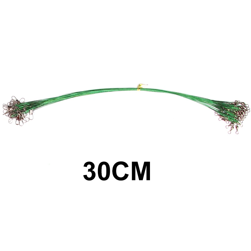 SEAPESCA 30 шт./лот, каблук 15 см, 20 см, 25 см, 30 см леска Стальная проволока лидер с шарнир аксессуар разъем медь Поворотный ZB102 - Цвет: Green 30cm
