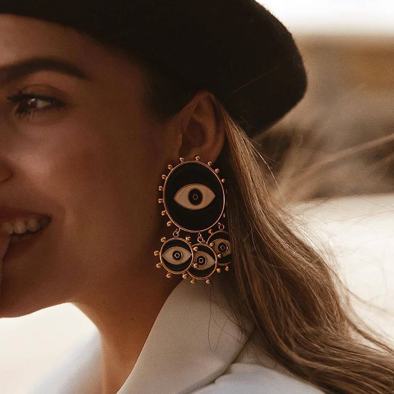 2019 Новая мода Черный цвет сглаза Большая эффектная серьга Панк преувеличенный
