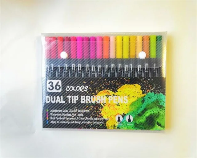 36 Colors Black 100 шт цветные тонкие кончики, ручки с двумя кончиками, фломастеры, ручки для рисования, акварельные маркеры, школьные принадлежности - Цвет: 36 Colors Black