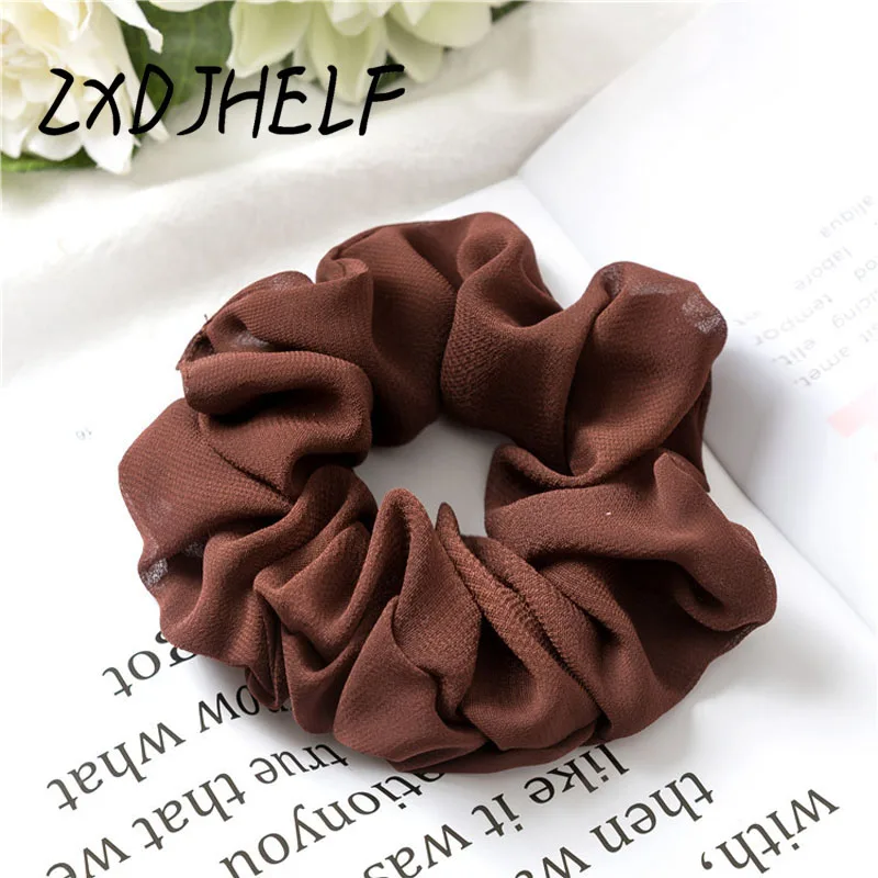 Coffee ZXDJHELF модная простая женская шифоновая эластичная лента для волос, женские милые головные уборы, резинки для волос, конский хвост, твердые аксессуары для волос F091 - Цвет: Coffee