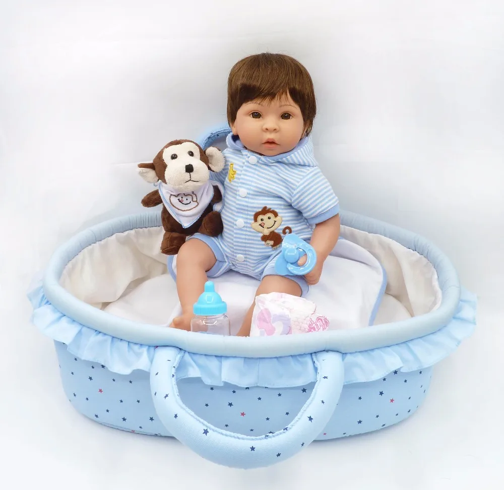 Новейшая синяя корзина для сна куклы новорожденных 17 дюймов мягкие силиконовые