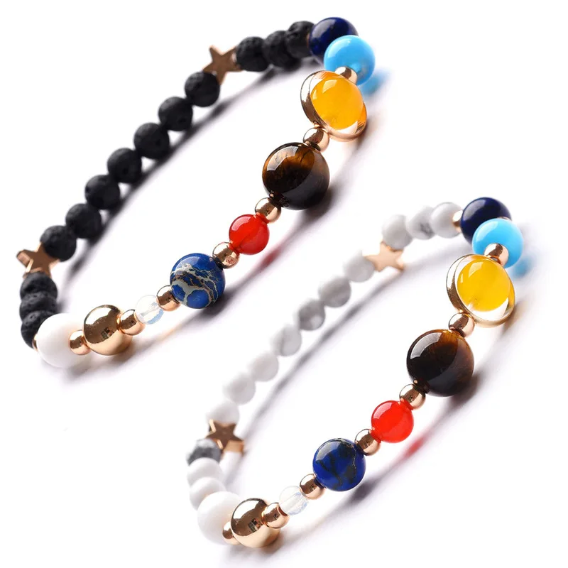 4 6 8 10mm Mixed Universe Galaxy the Eight Planets in Solar System Guardian Star Natural Stone Beads Bracelet BangleGift | Украшения и