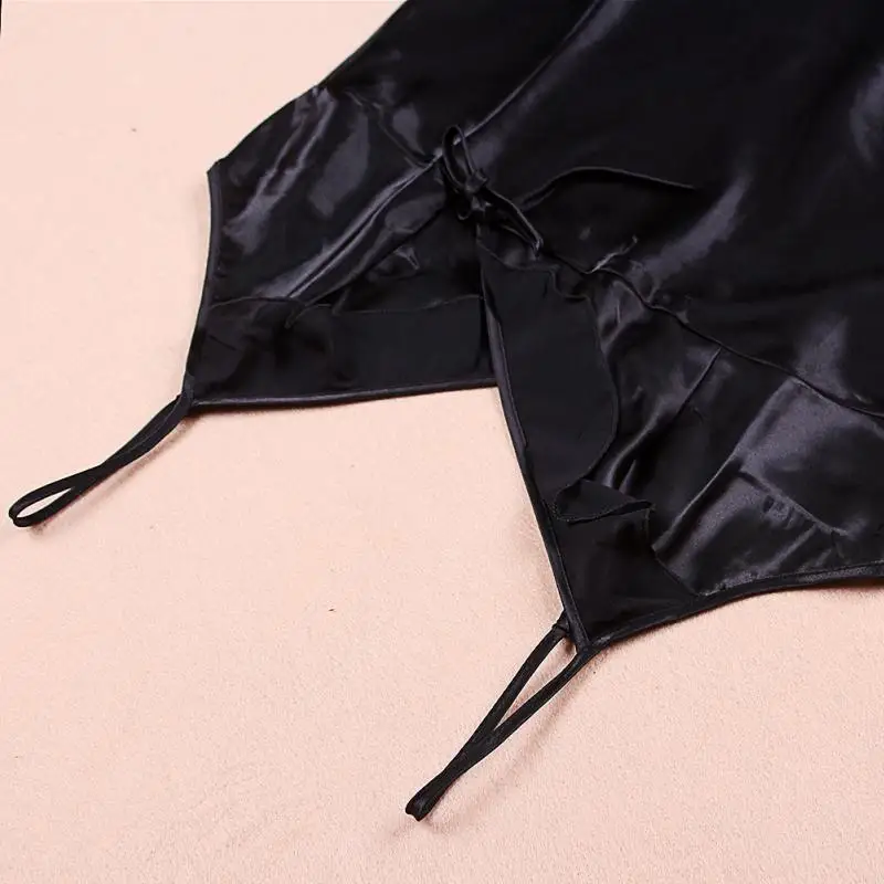 Сексуальные женские Эмуляции Шелк Пижамы Sleepdress Ночная Рубашка Черный|nightgown black|silk