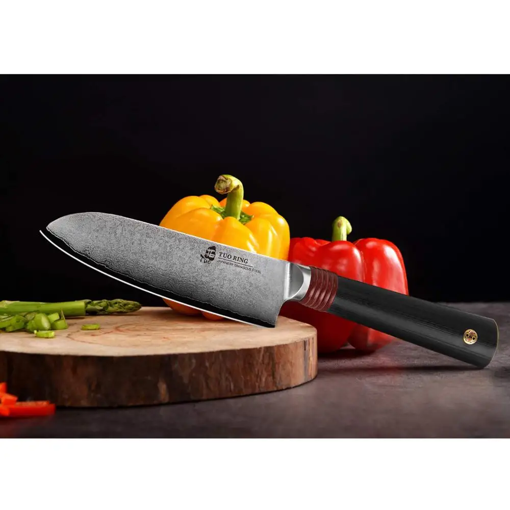 TUO столовые приборы Santoku нож-японский AUS-10D дамасский Дракон шаблон-полый молотый