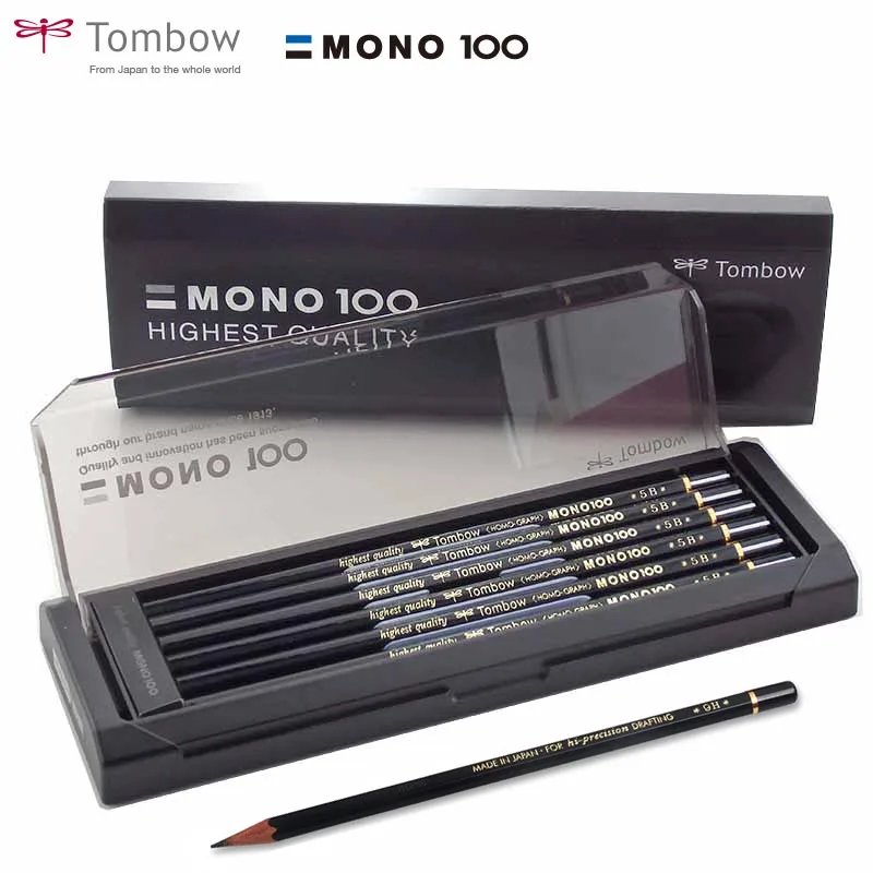 Набор профессиональных карандашей для рисования Tombow MONO 100, 12 шт., чехол, художественный графитовый рисунок, наброски, иллюстрации, инженерное письмо
