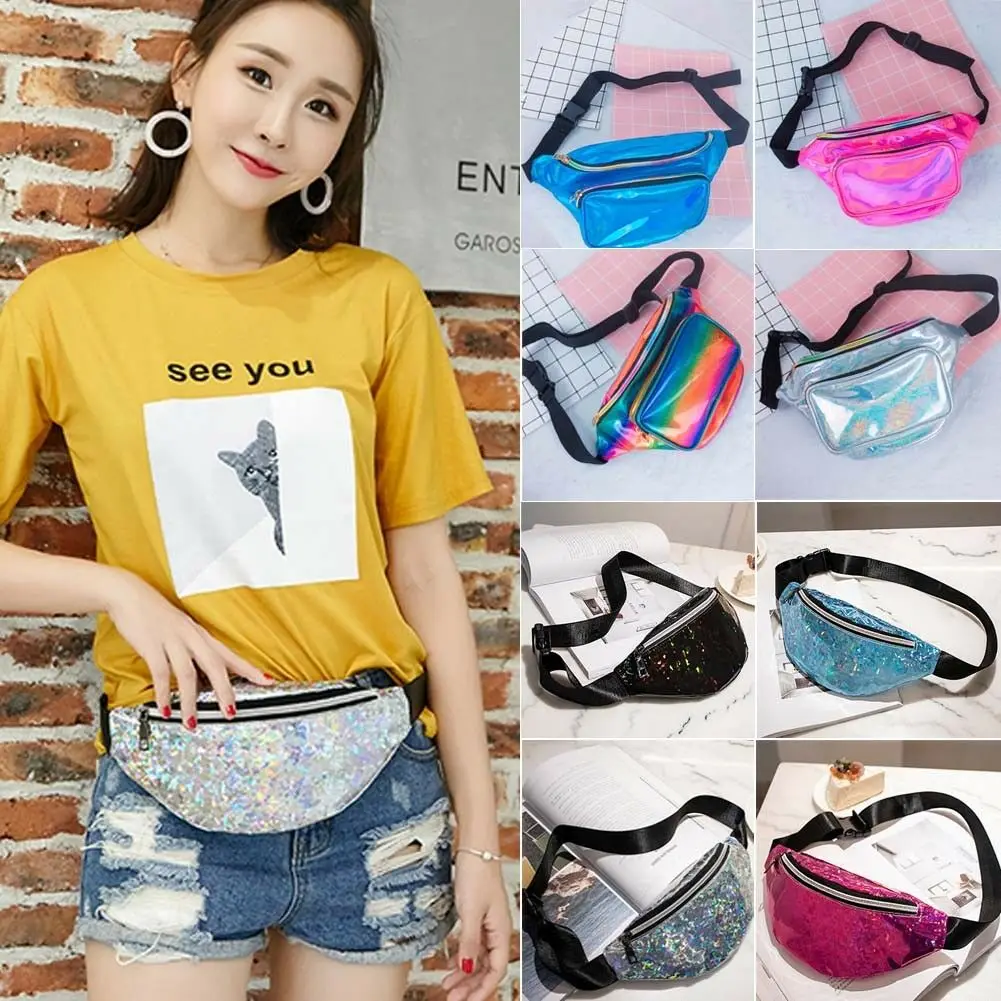 Женская поясная сумка голографические блестки Fanny Pack с лазерным рисунком новинка