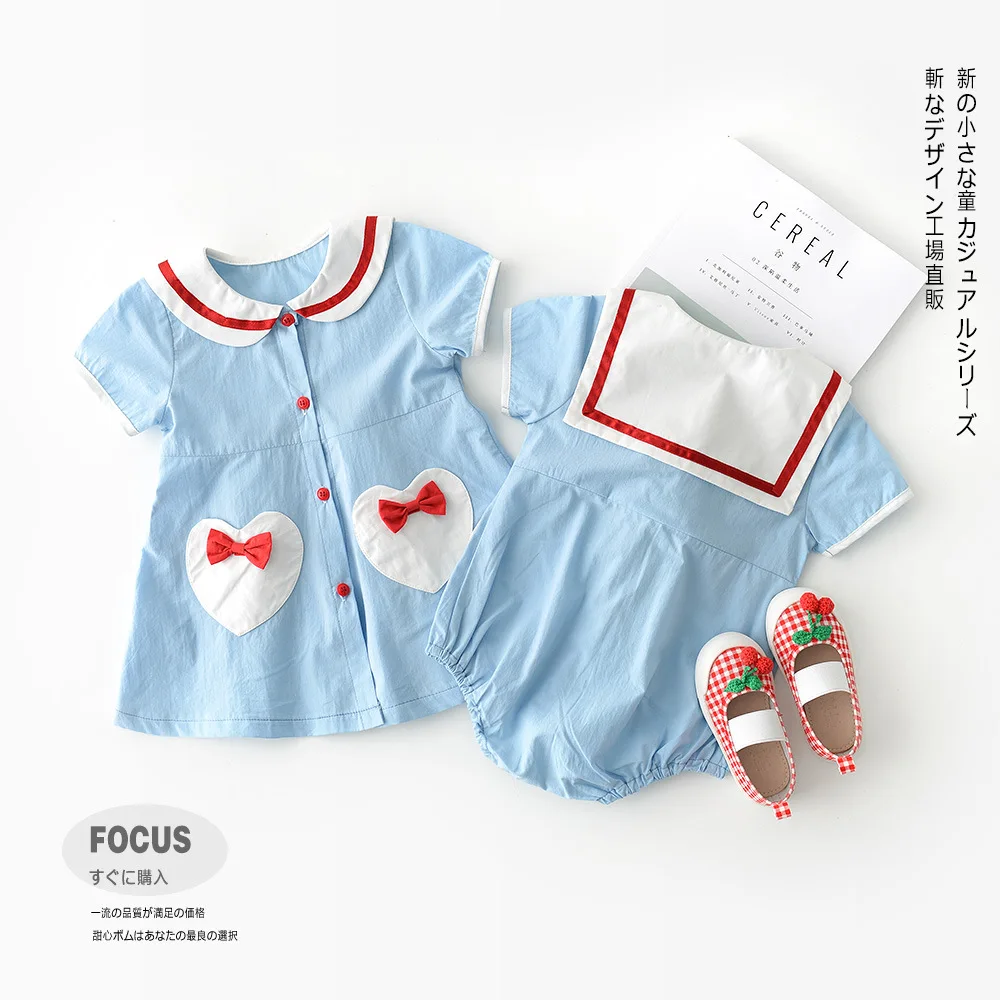 Лето 2019 для маленьких девочек милый стиль темно сердце карман короткий рукав с