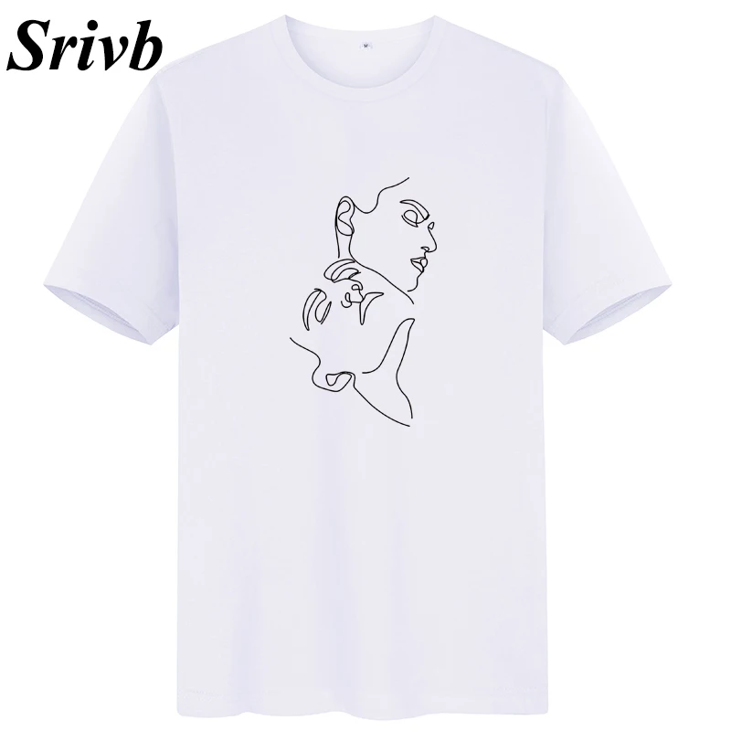 Женская футболка Srivb Черная/белая хлопковая Футболка с принтом лица корейская