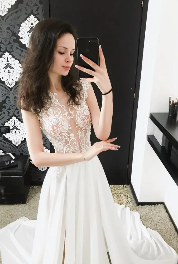 Vestido de noivas прозрачное кружевное свадебное платье с жемчугом и кристаллами, свадебное платье высокого качества, сексуальное свадебное платье