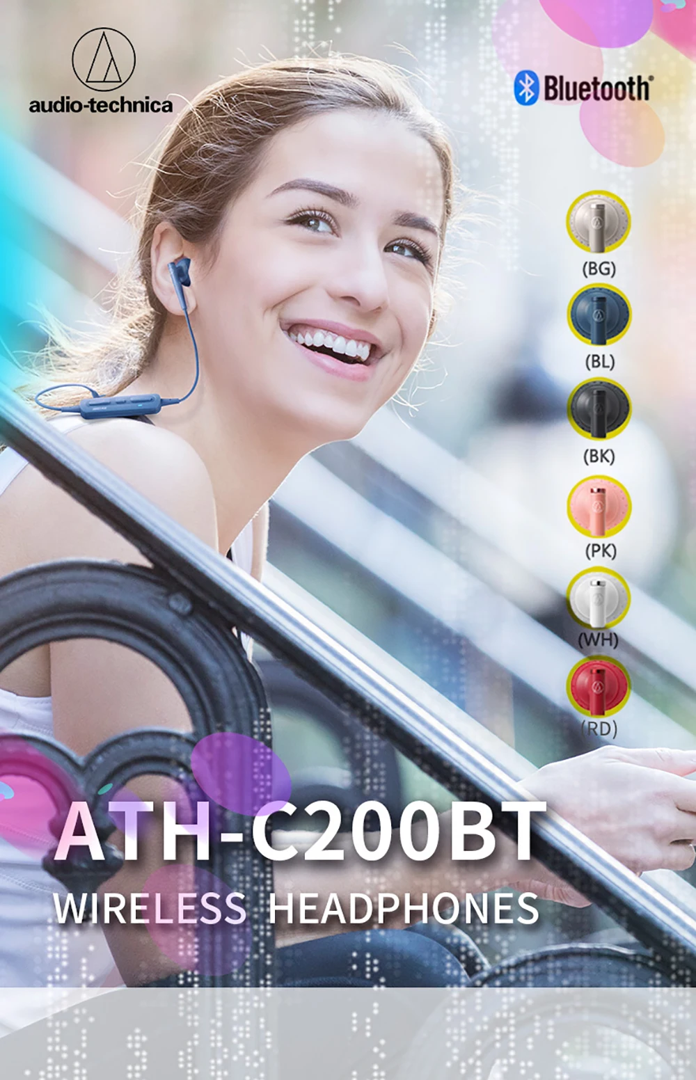 Оригинальная аудиотехника ATH-C200BT Bluetooth наушники Беспроводные спортивные полуушные Fllat голова шеи Висячие Наушники