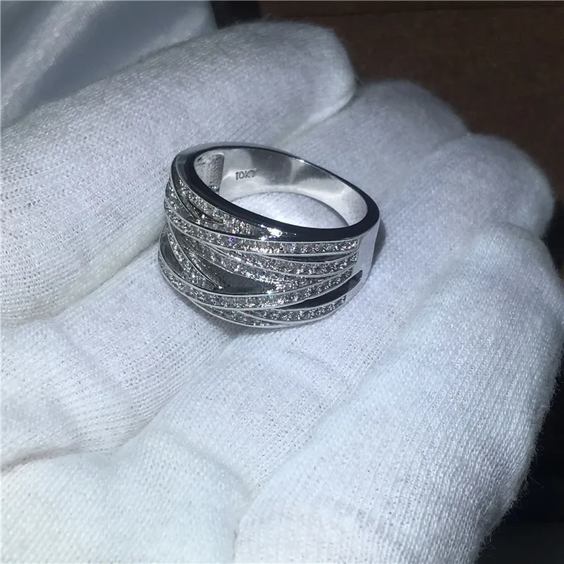 Luxury Women Fashion jewelry AAAAA zircon Cz White Gold Filled Cross Engagement wedding band ring for women men Gift | Украшения и