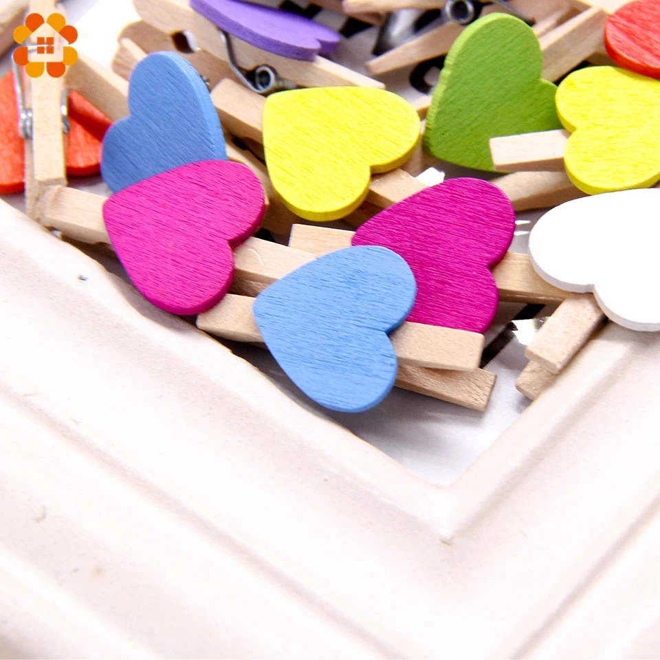 50 шт./упак. красочные деревянные клипсы в виде сердца милые зажимы для фотографий