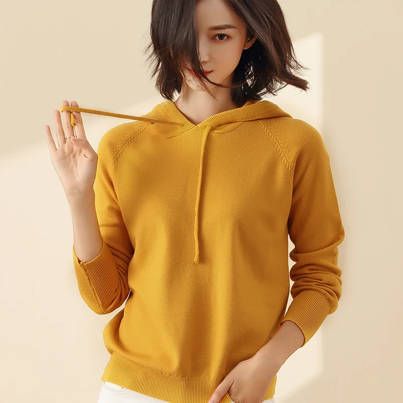 spring autumn new style knitted women cashmere sweater long sleeve wool pullovers high quality warm female hooded | Женская одежда