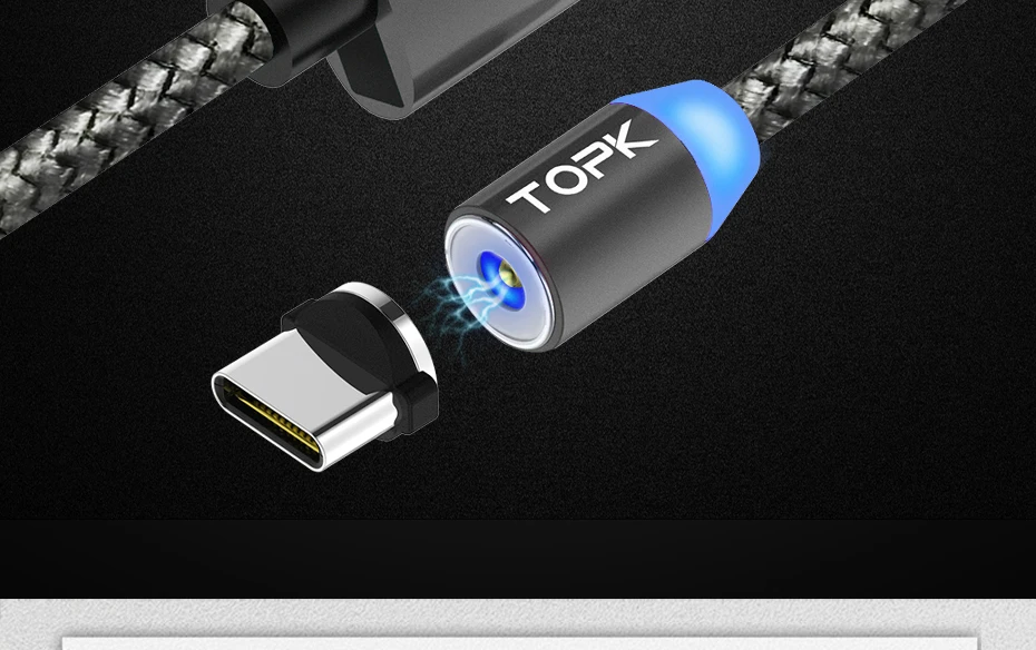 TOPK 1 м светодиодный магнитный кабель для iPhone Xs Max Xr 8 7 6 магнитная зарядка usb type C кабель и Micro USB кабель для samsung Xiaomi huawei USB C