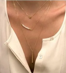 

Europe and America trade jewelry fashion explosion models simple imitation pearl stick free shipping multi layer necklace gold