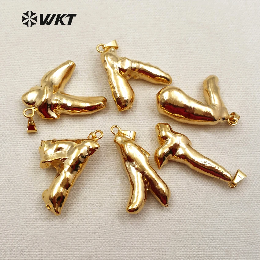 

WT-P1291 WKT New Coming Pendant Natural Freshwater Pearl With Full Gold Color Dipped In Irregular Shape Jewelry Making Pendant