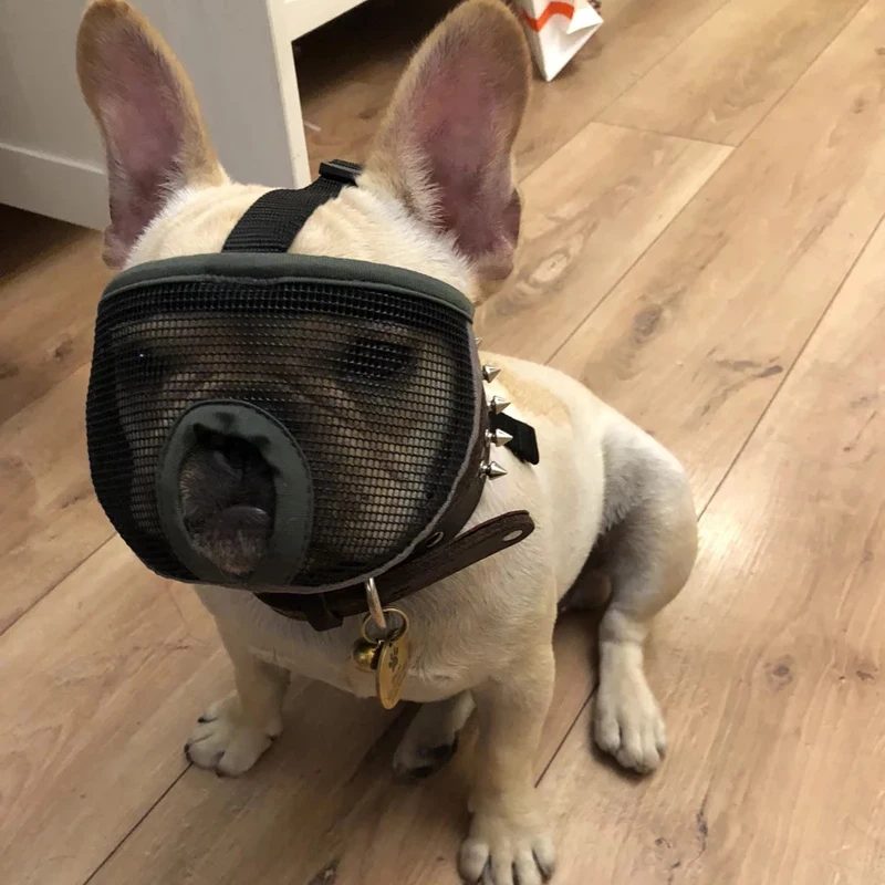 Anti Bark Bite Chew Pug French Bulldog Muzzles Mesh Breathable Short-nose Adjustable Pet Dog Muzzle Mask