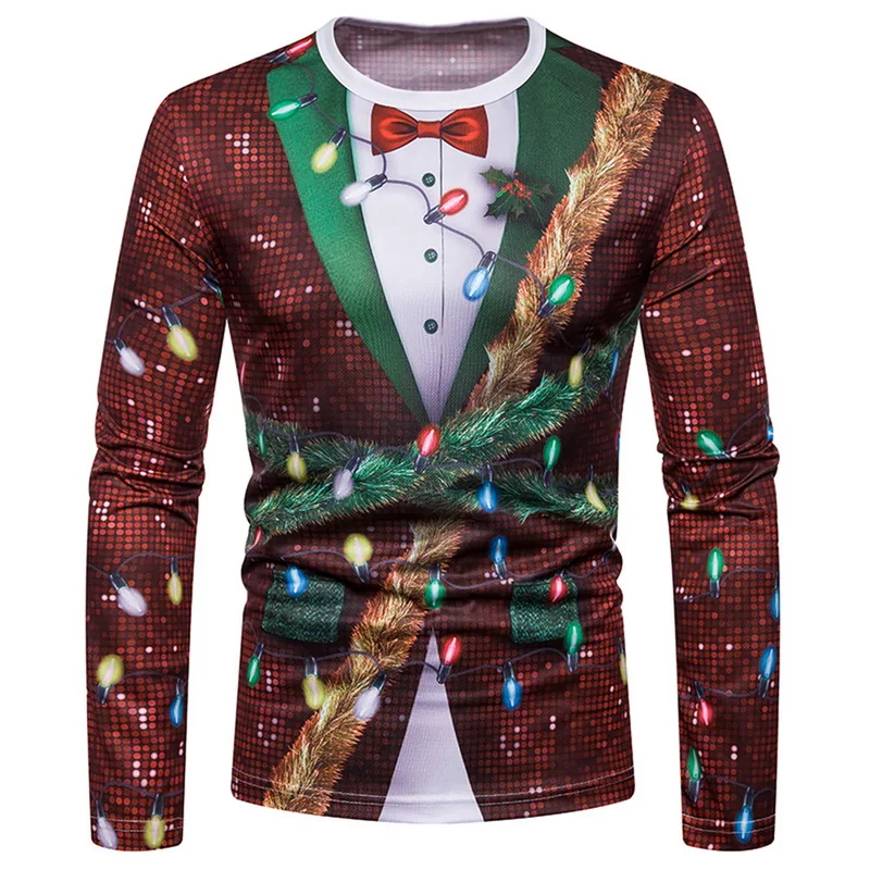 Г. Новые мужские рубашки для бега в рождественском стиле осенние Брендовые спортивные топы с принтом деревьев для фитнеса, футболка для мальчиков цельнокроеная футболка с длинными рукавами - Цвет: Style6
