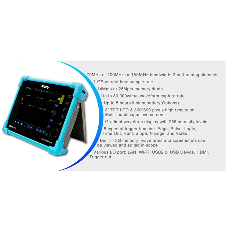 Micsig цифровой планшетный Осциллограф портативный сенсорный Scopemeter 70 МГц 4CH 14 Mpts