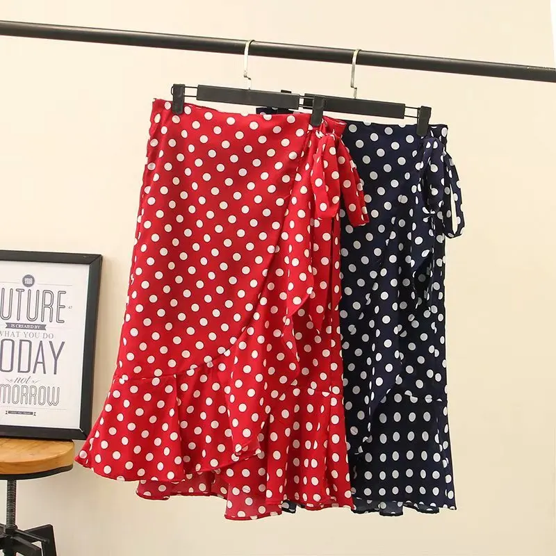 2019 плюс размер повседневная Летняя женская одежда Модное шифоновое в горошек