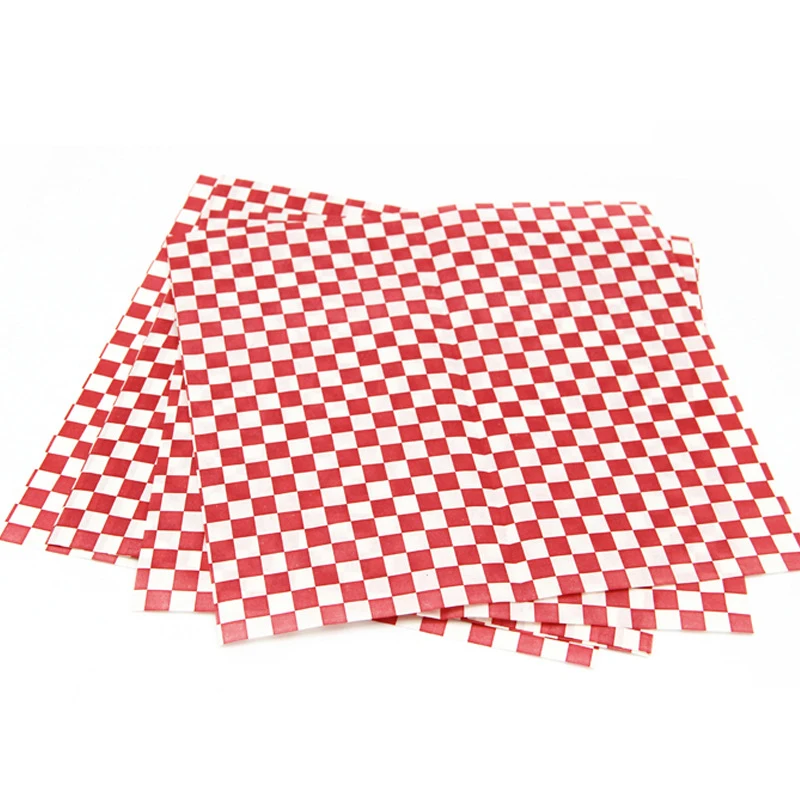 

24pcs Disposable Packaging Paper Hamburger Red and white Checkered Wax Paper Check Fast Food Basket Liners 12''x12''