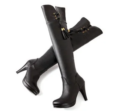 Женские сапоги до бедра ENMAYLA высокие на платформе и высоком каблуке с бахромой