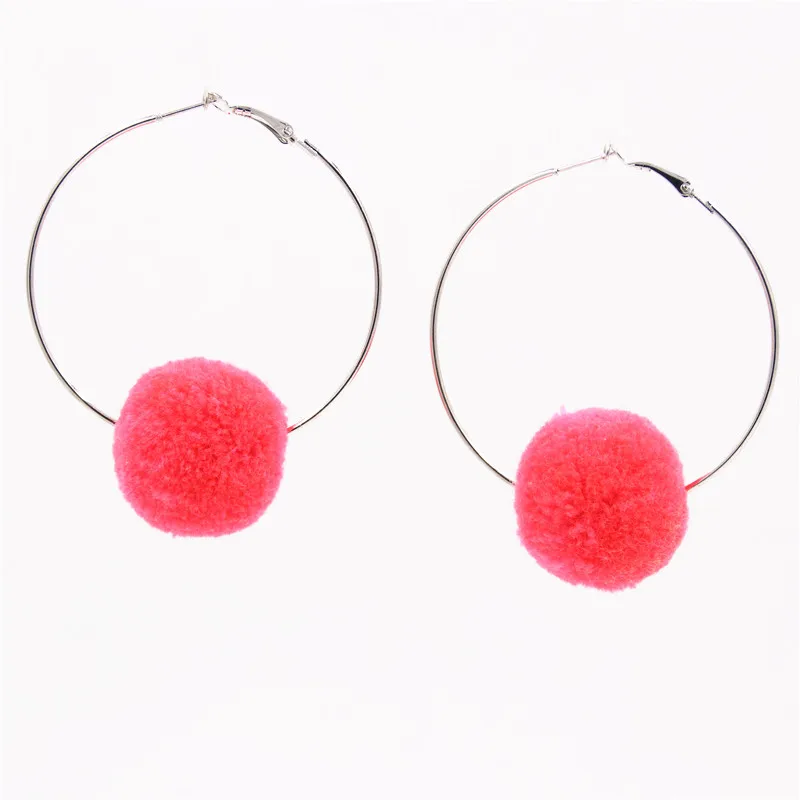 

1pair Pompom Ball Hoop Earrings Ethnic Pompons Statement Earrings for Women 2019 Trendy Design