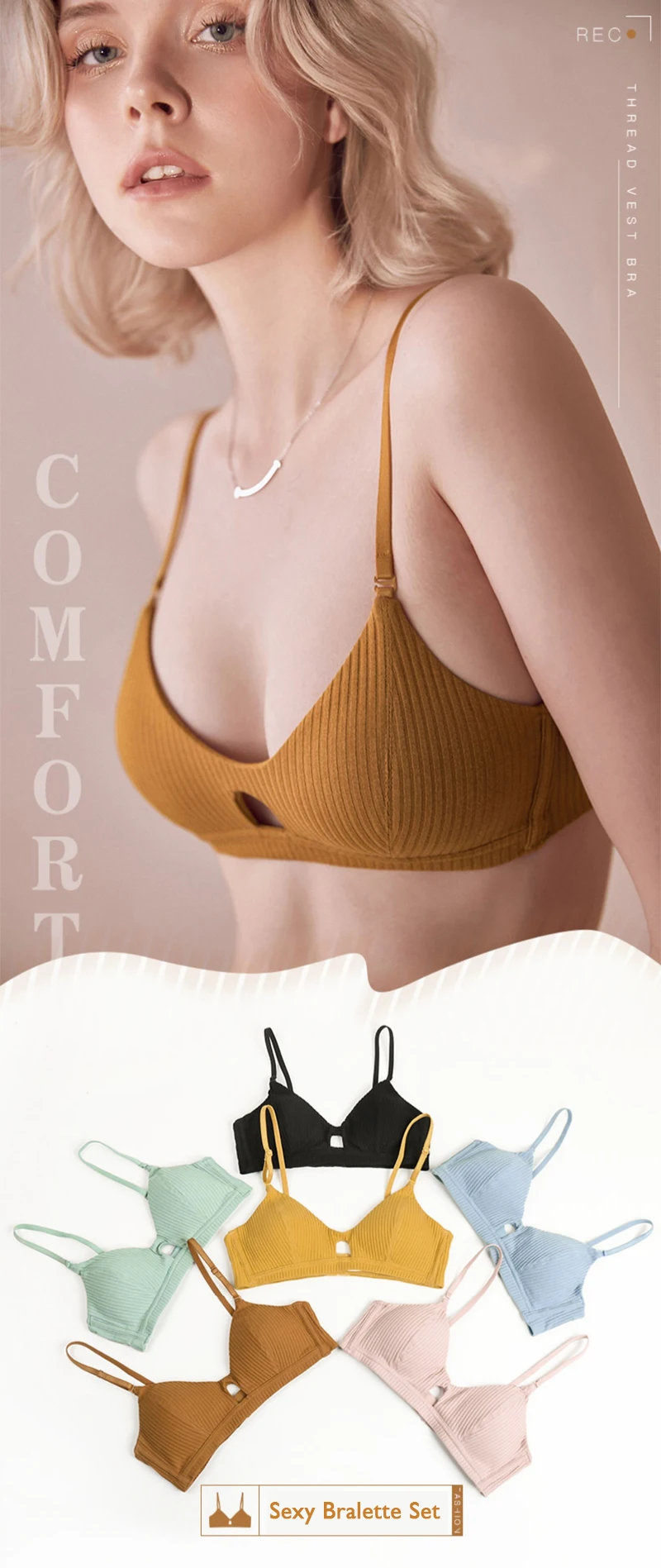Бренд Романтический соблазн Для женщин бюстгальтер тонкий мягкий Bralette сексуальное женское белье комплект бюстгальтер Push Up и трусики Треугольники чашки бюстгальтер