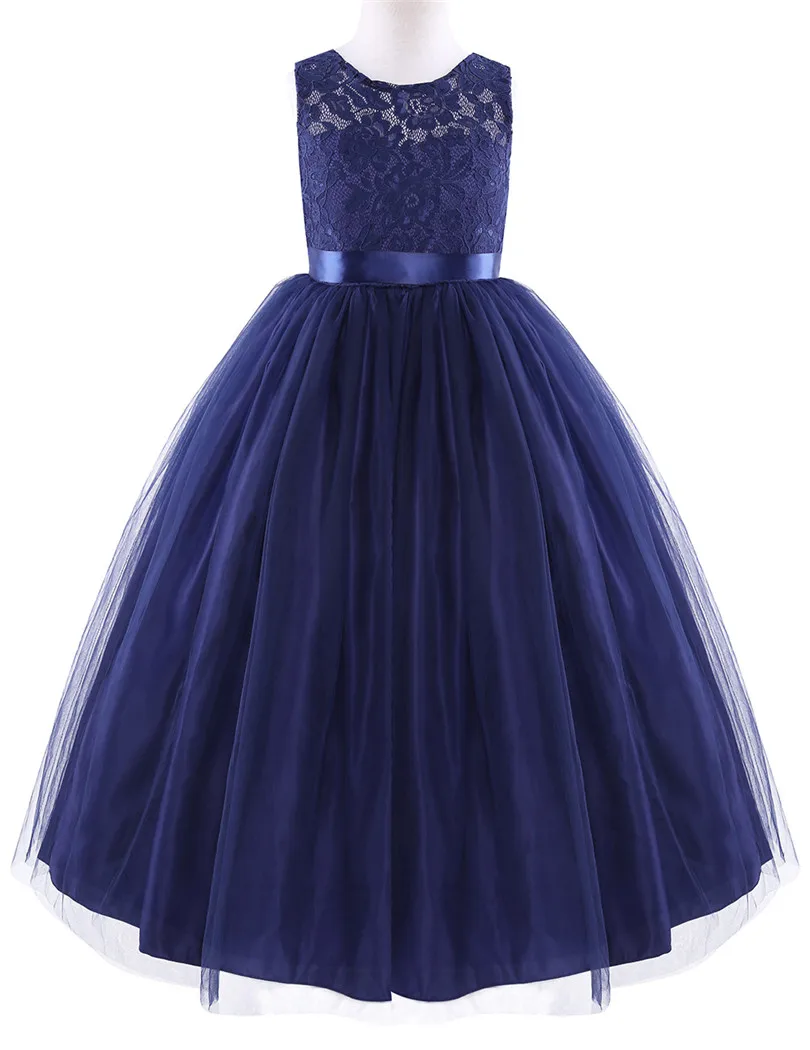 Темно-синее детское фатиновое платье принцессы с цветочным узором для девочек