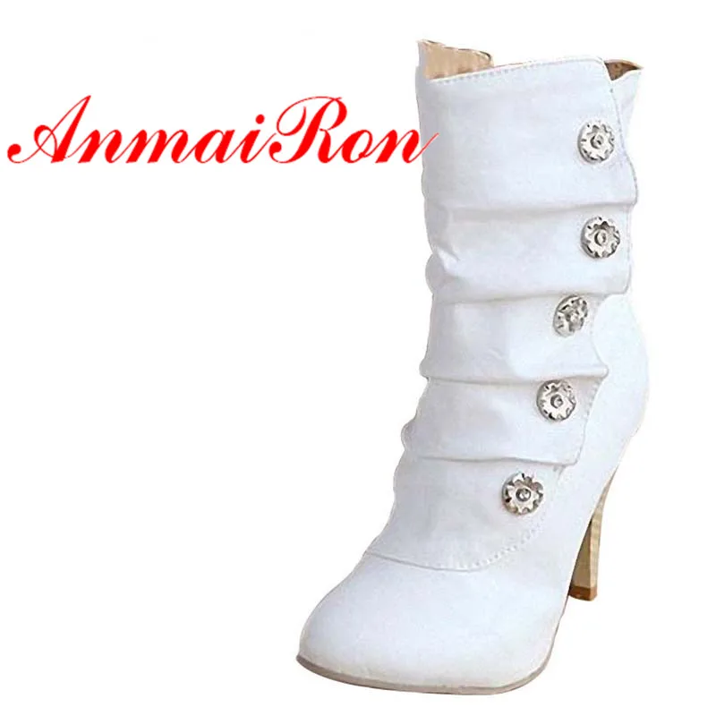 Snow Boots Shoes New Sexy Style High Heel PU Mid Calf Ladies' Lovely Fashion Colors Big Size34 43 Spring Autumn Hot|calf boots|boots ladiessnow