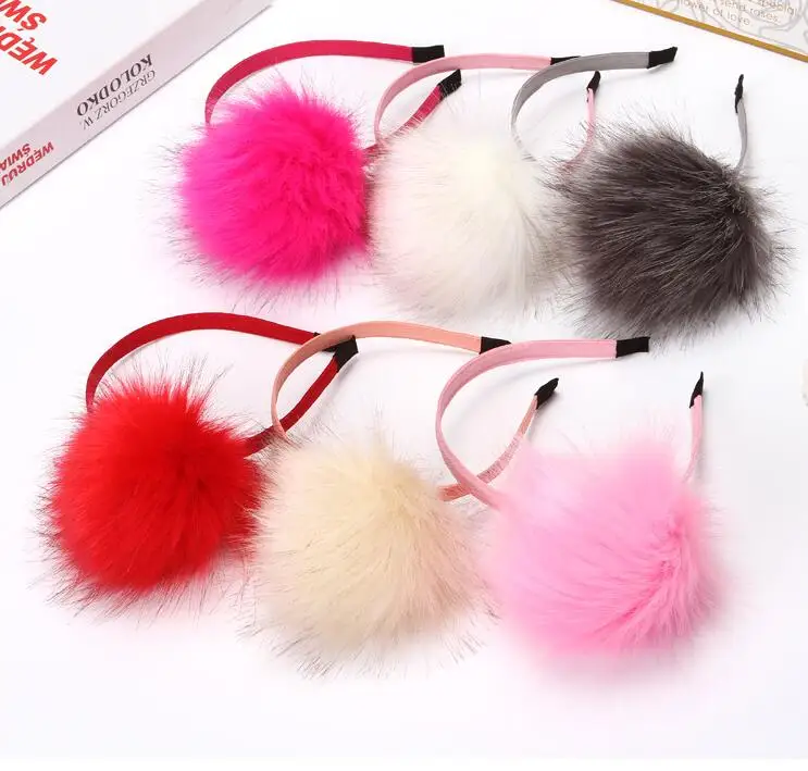 New Girls Hairball Hairband Kids Winter Faux Rabbit Fur Hair Head Band Hoop Accessories For Children Headwear Scrunchy | Детская одежда