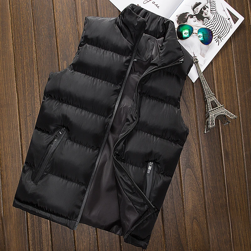 

Fashion Autumn Winter Vest Men Casual Stand Collar Mens Sleeveless Vests Jacket Men Waistcoats Outerwear Coats Gilet Veste Homme
