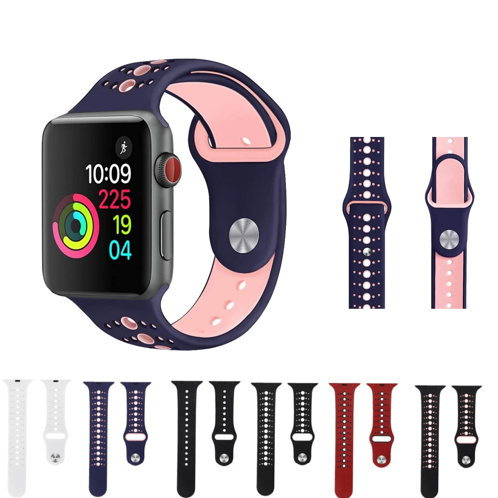 Хохлатый силиконовый спортивный ремешок для Apple Watch 4 44 мм 40 мм IWatch band Series 4 3 2 1 наручный браслет ремень резиновый ремешок для часов