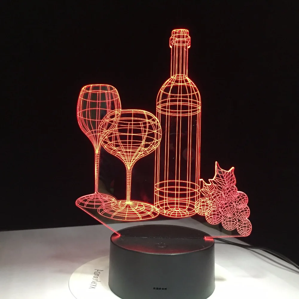 3D лампа в виде бутылки вина светодиодная 7 цветных акриловых ночных светильников