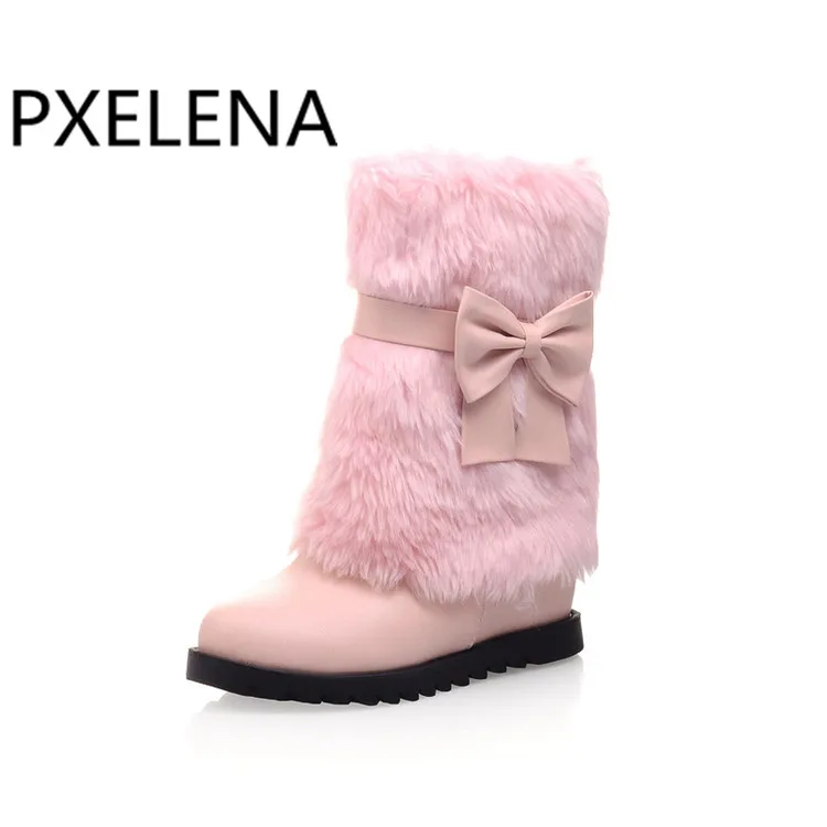 Новые пушистые зимние сапоги PXELENA женские теплые до середины икры на толстом меху