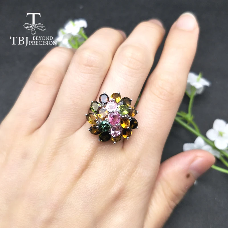 TBJ, натуральный многоколовый турмалиновый драгоценный камень ювелирный набор из серебра 925 пробы, классический дизайн драгоценных камней ювелирные изделия для женщин с подарком на День святого Валентина