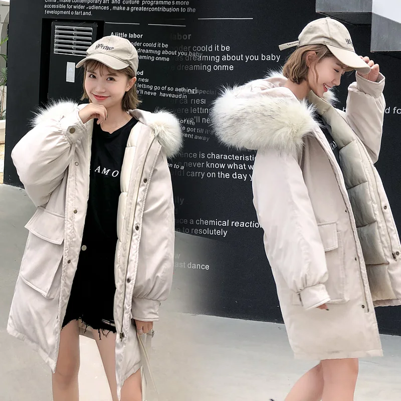 Женская длинная куртка-пуховик Maomaokong Harajuku Длинная зимняя куртка большого