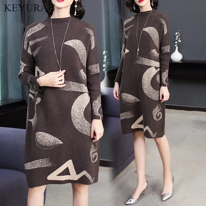 2021 Сезон осень зима теплое женское платье Новая мода Большой Размеры свободного покроя средней длины длиной