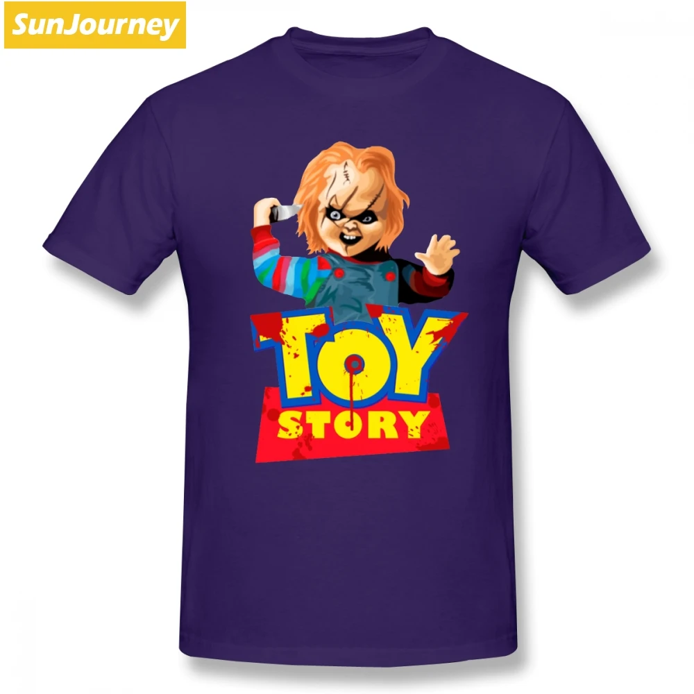 Chacky A Toy Story Мужская футболка хипстер Косплей Большой размер хлопок на заказ короткий рукав футболки для мужчин - Цвет: Фиолетовый