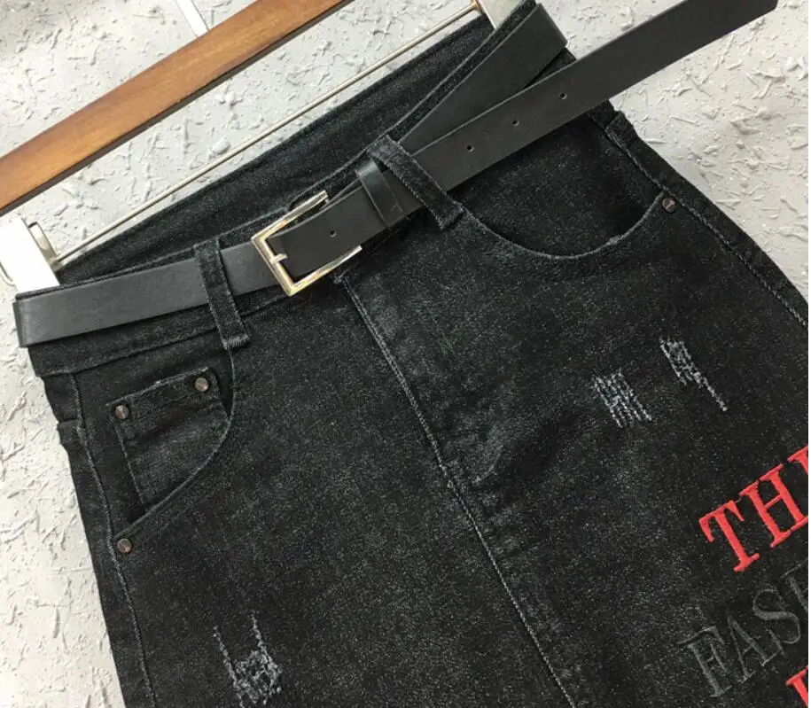 Женские джинсовые юбки размера плюс 2XL, джинсовые женские рваные юбки с нашивками, повседневные джинсовые юбки трапециевидной формы