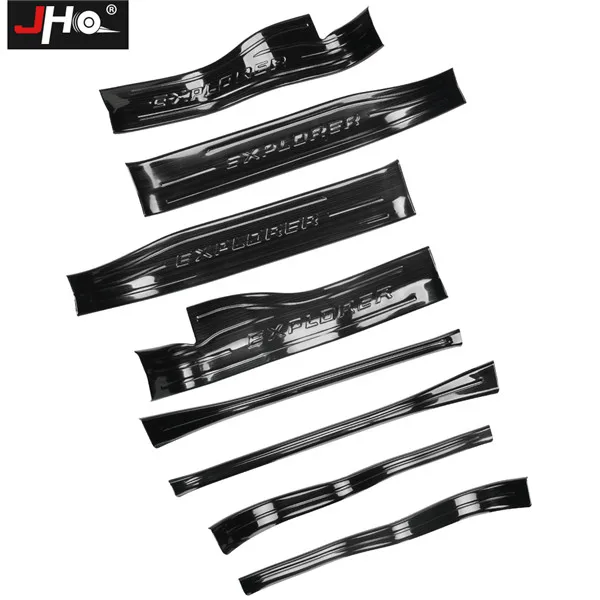 JHO стальная Накладка на порог для Ford Explorer 2011- 18 13 14 15 16 17 шаг потертости царапин защитная крышка автомобильные аксессуары - Название цвета: 8pcs Black Set