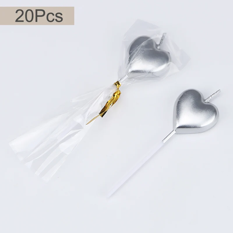 silvery 20Pcs 20-50 шт./компл. милые цвета: золотистый, серебристый сердце, звезда, день рождения свечи для торта свечи любовь лампы в форме свечи детский праздничный костюм поставки Свадебные украшения - Цвет: silvery 20Pcs