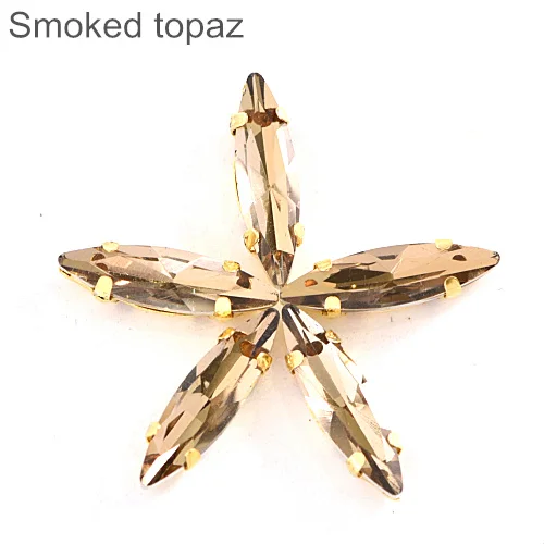 Smoked topaz 4x15 мм, 50 шт., цветные стразы в виде лошадиного глаза с золотыми когтями для шитья, стеклянные камни для свадебного платья F0065 - Цвет: Smoked topaz