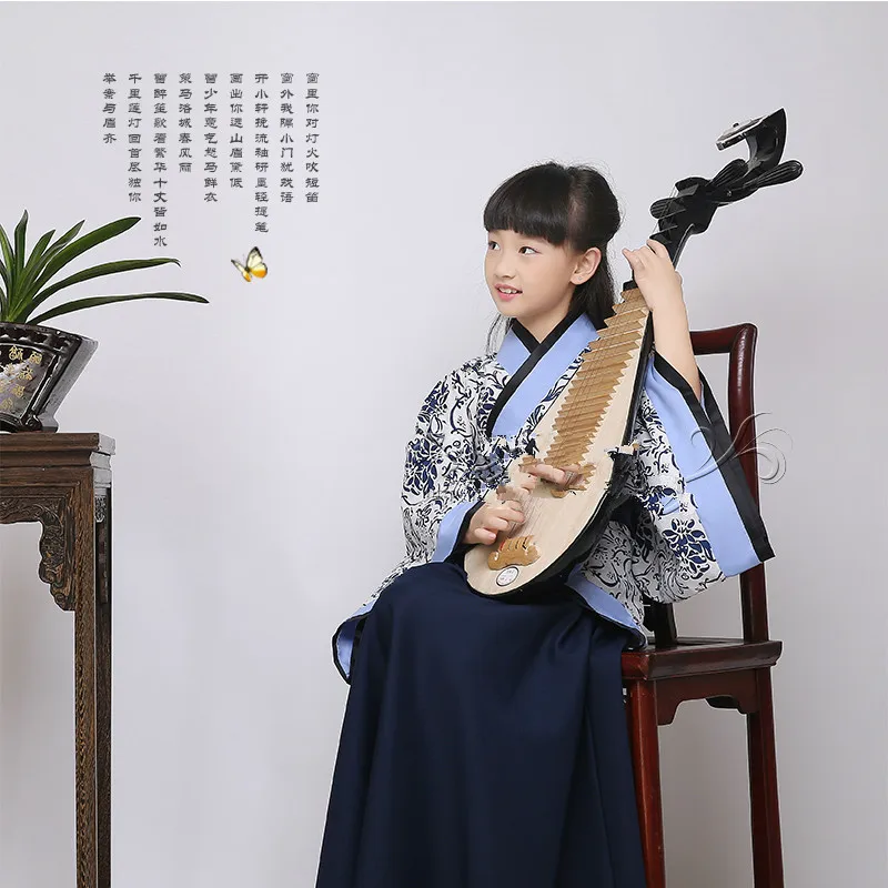 Высокое качество китайский детский костюм Hanfu одежда синий/красный/розовый