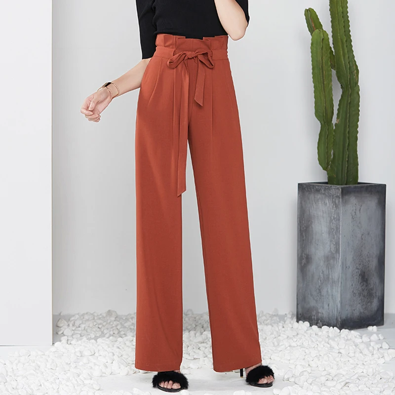 Модный прямой повязки брюки Для женщин офисные 2018 Высокая талия летние штаны