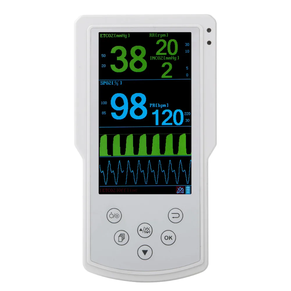 baratas Healthecare Spo2 & Etco2 Capnograph Monitor Para Icu Hosipital Handheld Etco2 Monitor De Sensor Co2 Sensor