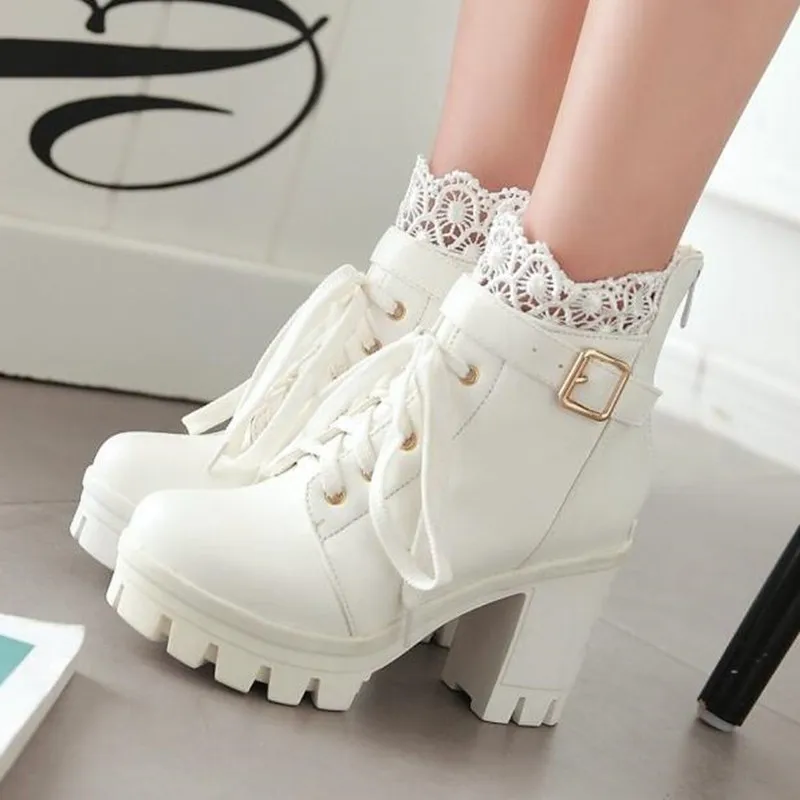 OLOMM winter new high heel thick shoes Martin boots with waterproof platform large size white women's 35-43 LL-111 | Обувь