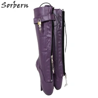 sorbern purple knee high women boots locks women shoes boots lace up size 12 shoes ballet stilettos high heels custom wide fit